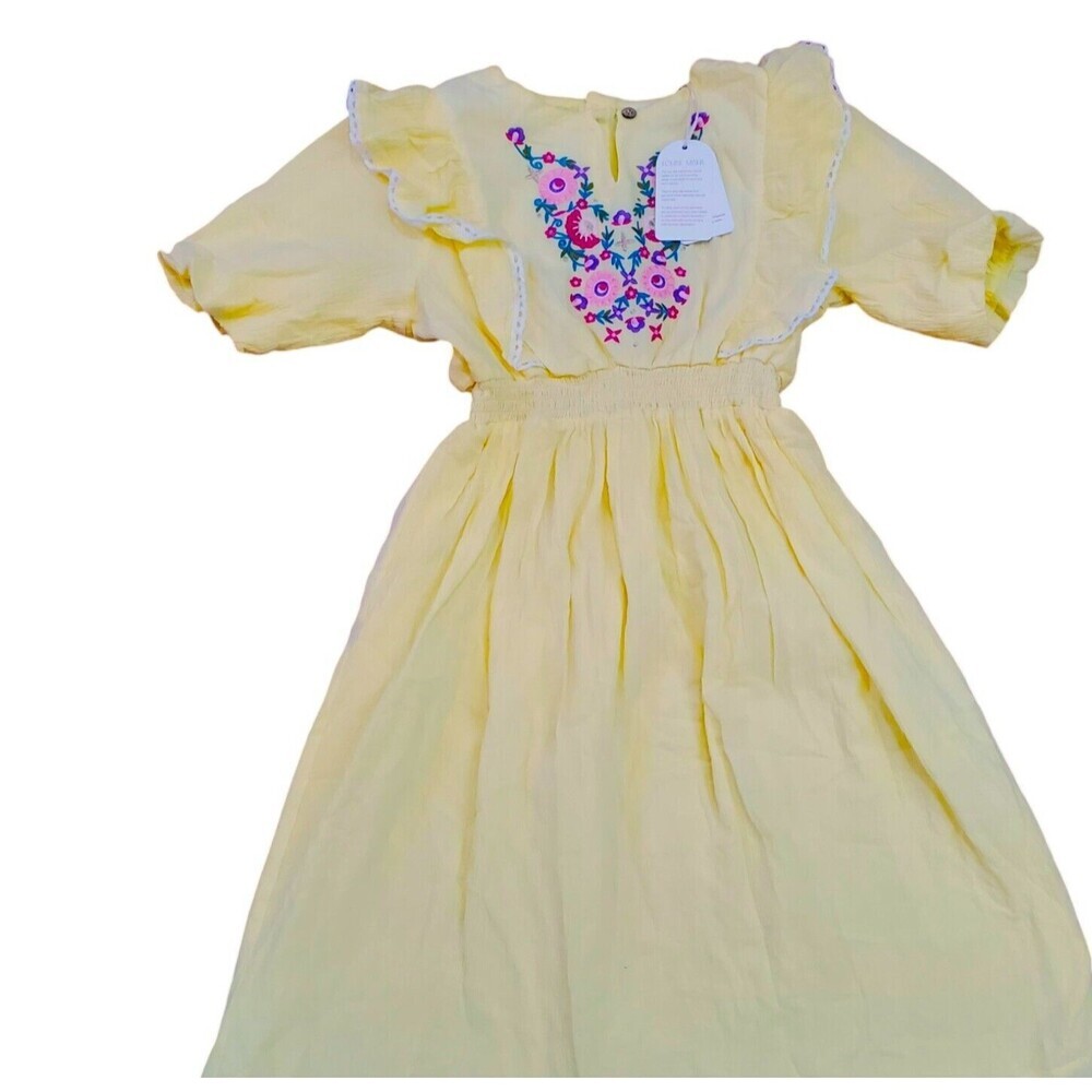 Louise Misha‎ Aliette Dress Embroidered Floral Size 12Y Yellow Cotton NWT Girls
